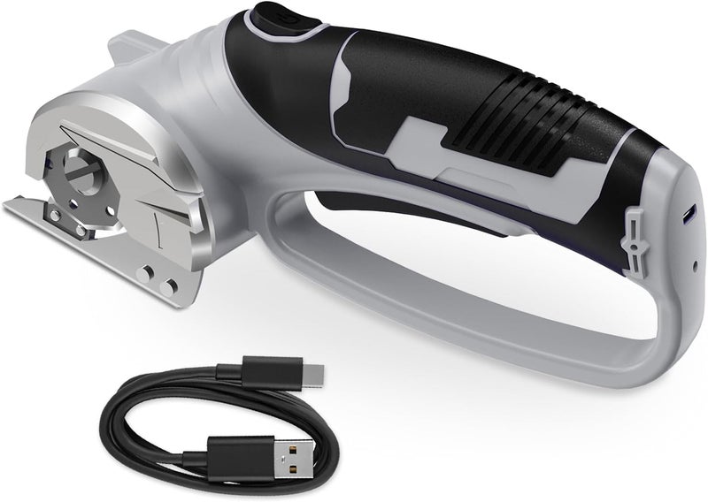 Mershca Cordless Electric Scissors, 4V Rechargeable Box Cutter & Cardboard Cutter with Titanium Blade, LED Light, Safety Lock - Rotary Cutter for Fabric, Leather, Carpet, Plastic, Crafting, Sewing (Grey) - Image 1